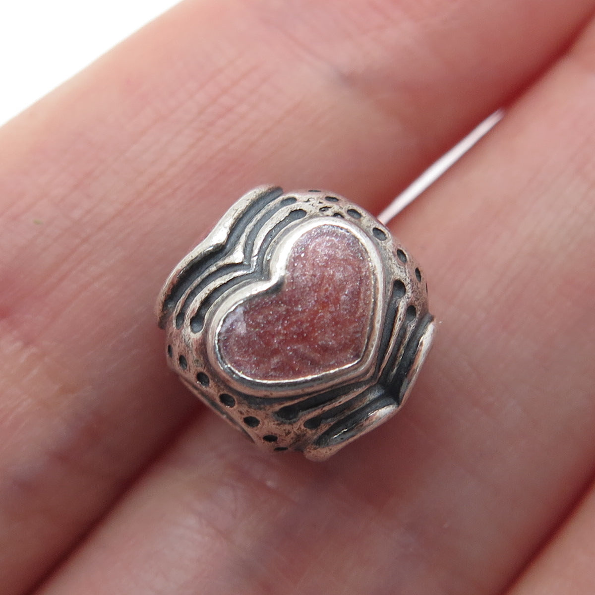 PANDORA 925 Sterling Silver Enamel Heart Bead Charm