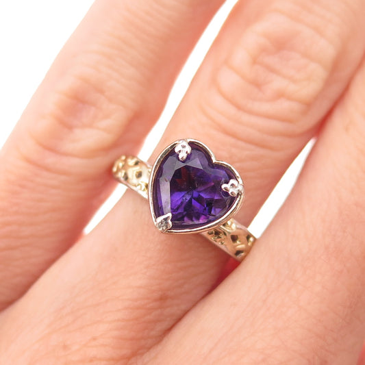 Michael Valitutti Gems En Vogue Sterling 2-Tone Amethyst Heart Ring Size 5.25