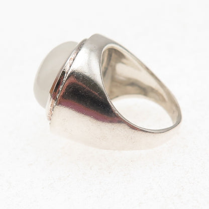 925 Sterling Silver Vintage Real Moonstone Modernist Oxidized Ring Size 5.25
