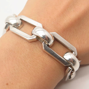 925 Sterling Silver Vintage Modernist Link Bracelet 6.25"