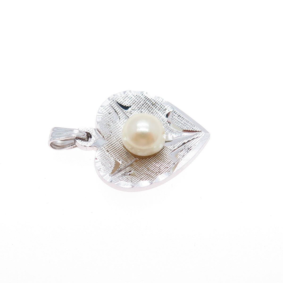 THEDA 925 Sterling Silver Vintage Real Pearl Heart Minimalist Charm Pendant