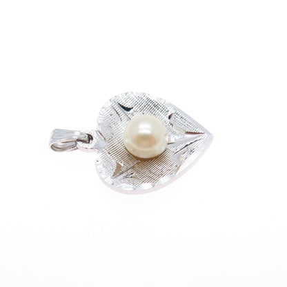 THEDA 925 Sterling Silver Vintage Real Pearl Heart Minimalist Charm Pendant