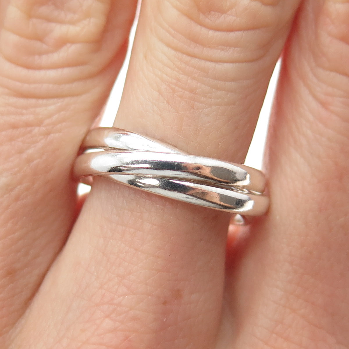 925 Sterling Silver Vintage Mexico Interlocked Trinity Band Ring Size 8