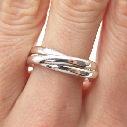925 Sterling Silver Vintage Mexico Interlocked Trinity Band Ring Size 8
