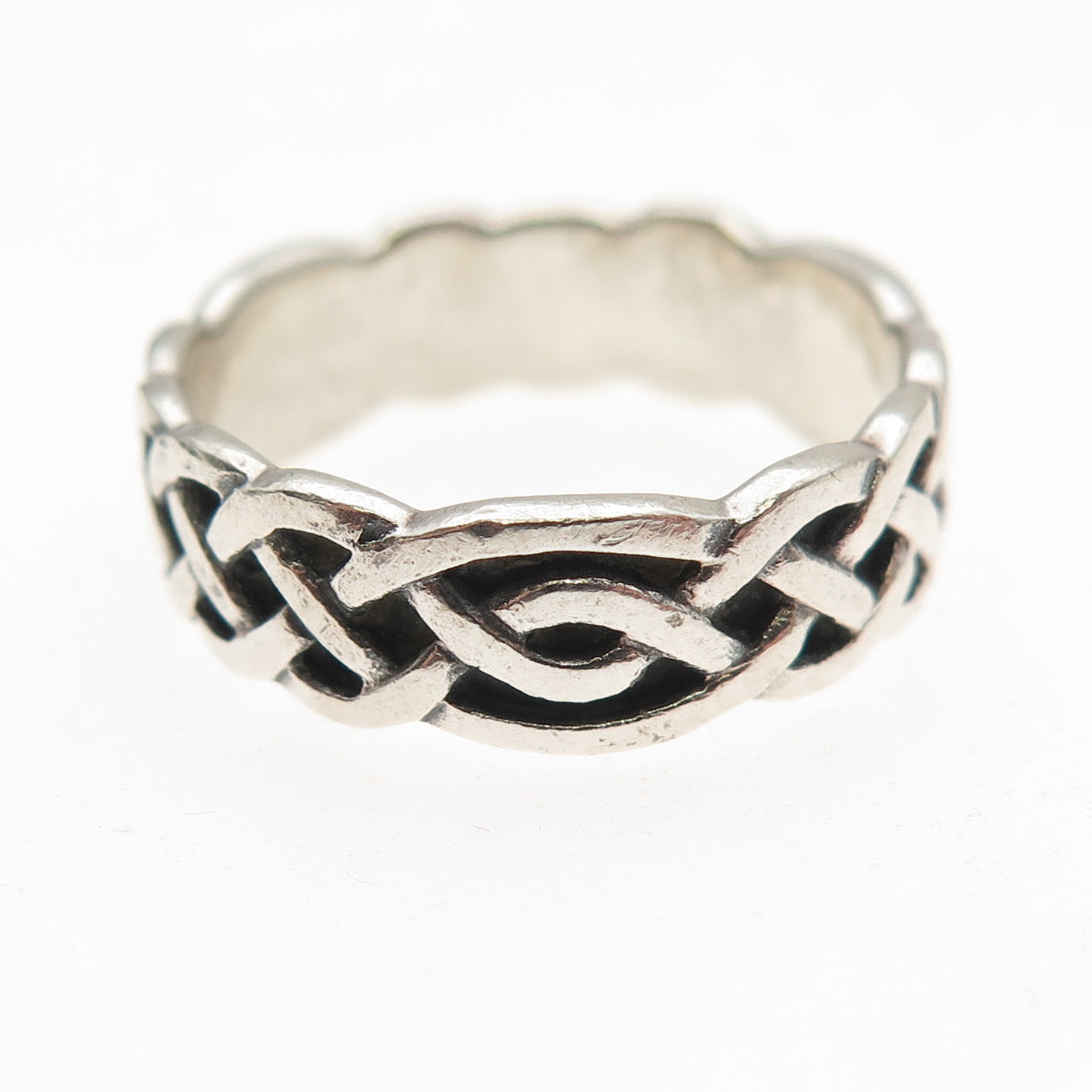 Peter Stone Sterling Silver Vintage Celtic Woven Oxidized Band Ring Size 8.25