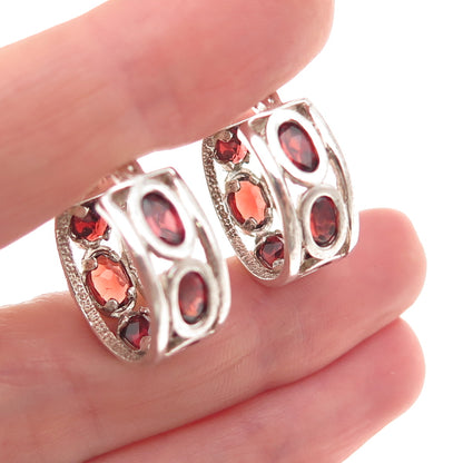 Clyde Duneier Sterling Silver Vintage Real Red Garnet All Around Hoop Earrings