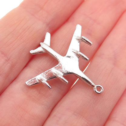 925 Sterling Silver Vintage Airplane 3D Charm Pendant
