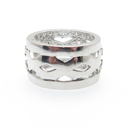 925 Sterling Silver 2-Tone Round-Cut C Z Zig Zag Band Ring Size 7