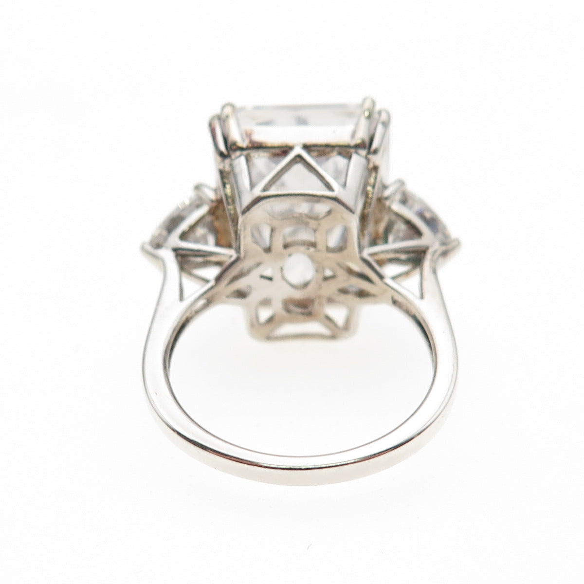 925 Sterling Silver Radiant & Triangle-Cut C Z Engagement Ring Size 7