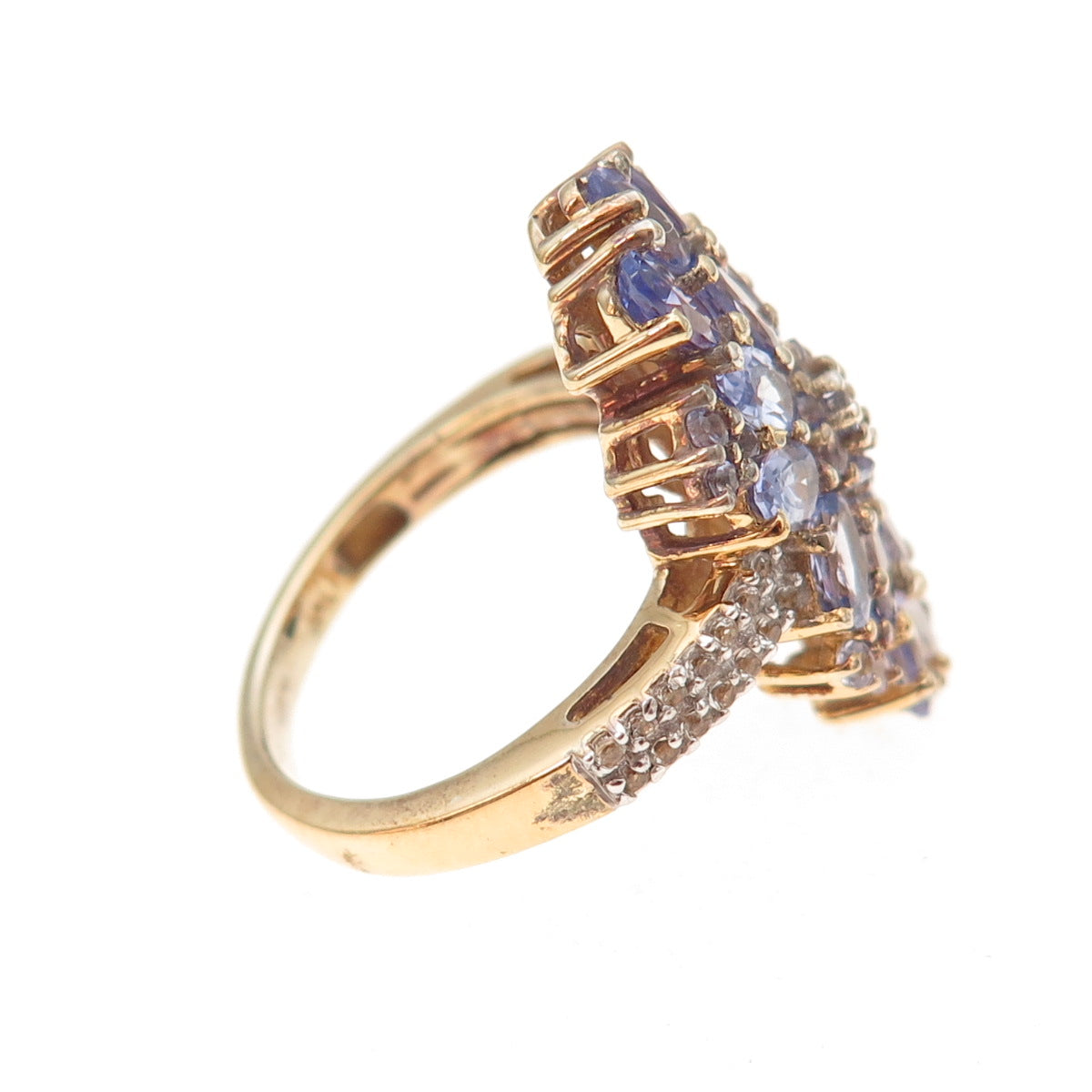 Chuck Clemency 925 Sterling Silver Gold Plated Real Tanzanite Topaz Ring Size 8