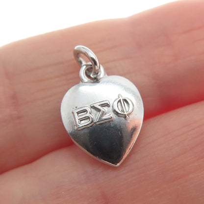925 Sterling Silver Vintage 1964 Beta Sigma Phi Heart Minimalist Charm Pendant