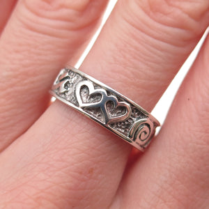 Ken Crafts 925 Sterling Silver Vintage Heart Spiral Oxidized Band Ring Size 8