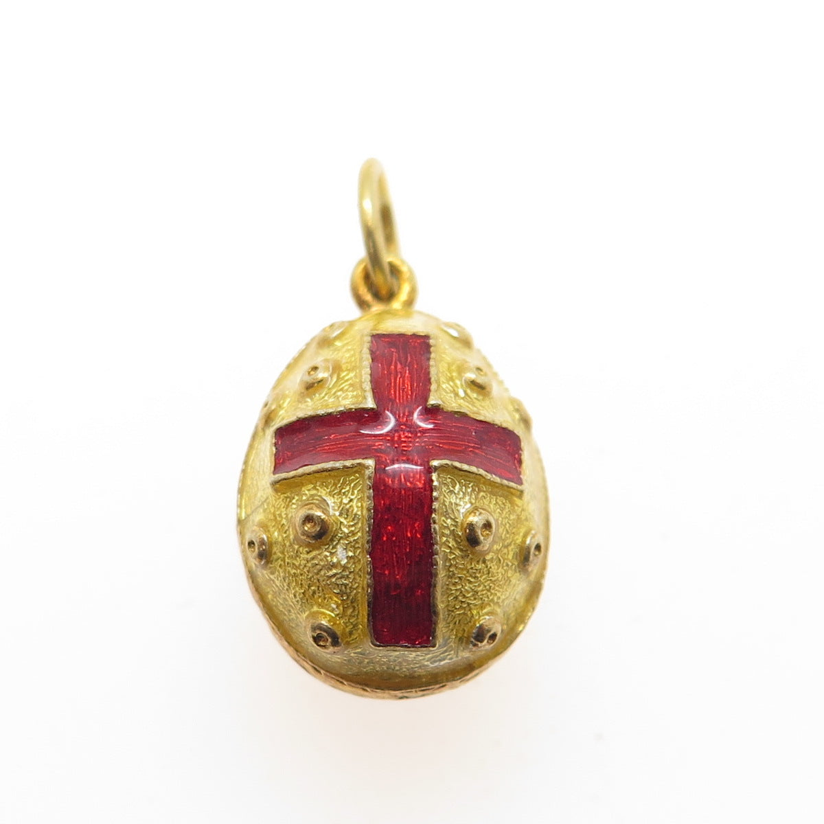 925 Sterling Silver Gold Plated Vintage Enamel Easter Egg Red Cross Pendant