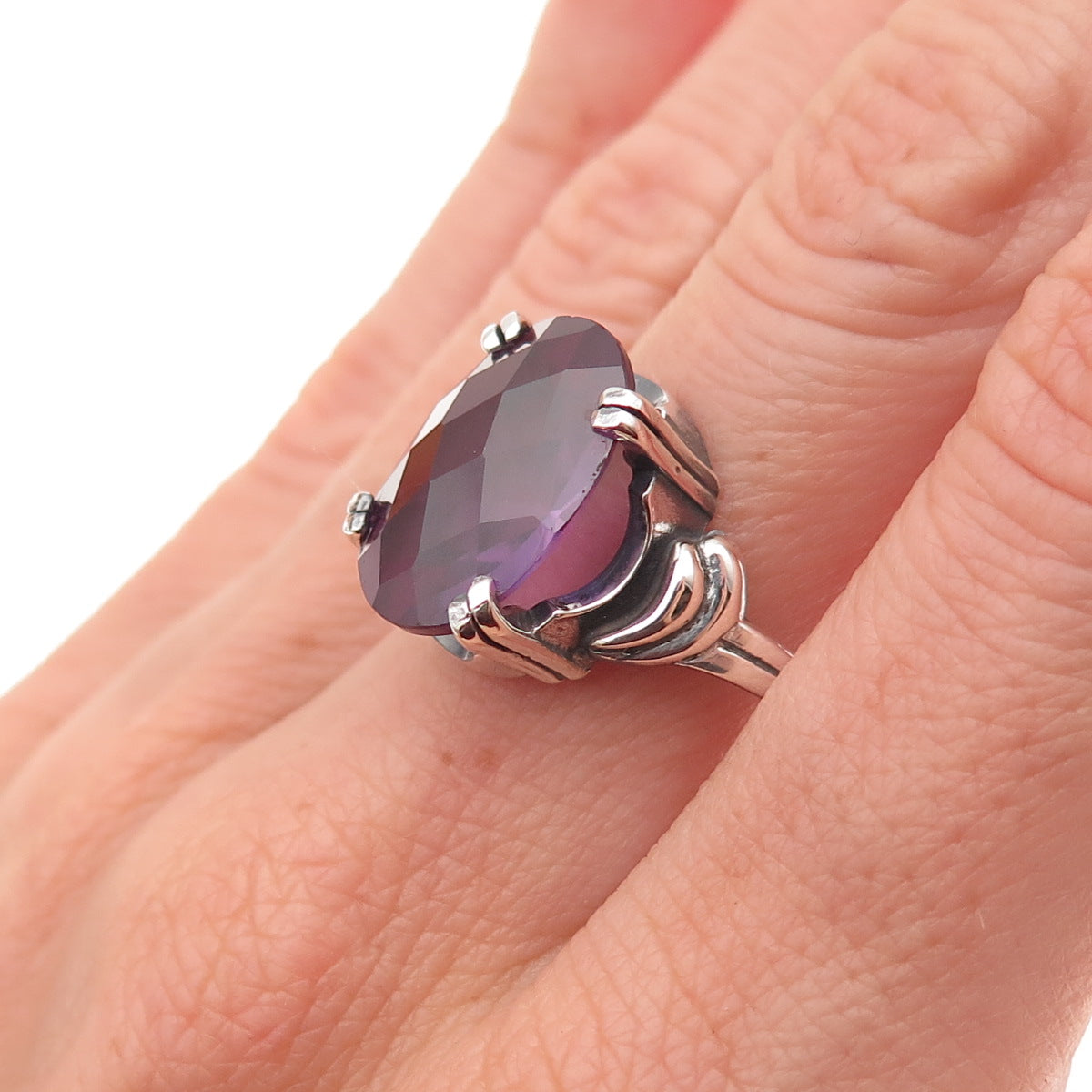 Tommy Long Sterling Silver Vintage Lab-Created Peacock Sapphire Ring Size 10.75