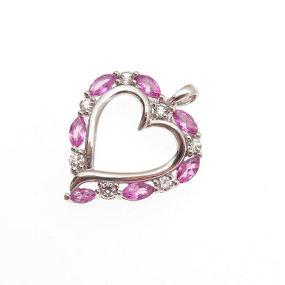 Sai 925 Sterling Silver Real Pink & White Topaz Heart Charm Pendant