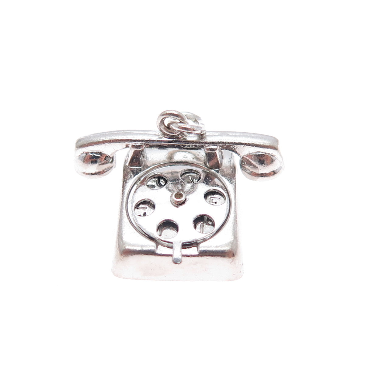 WELLS 925 Sterling Vintage I Love You Retro Rotary Phone Movable Mini 3D Pendant