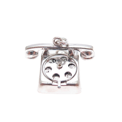 WELLS 925 Sterling Vintage I Love You Retro Rotary Phone Movable Mini 3D Pendant