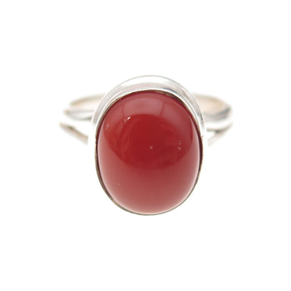 925 Sterling Silver Vintage Real Cabochon Carnelian Oxidized Ring Size 6