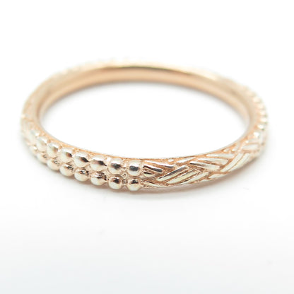 925 Sterling Silver Rose Gold Plated Granulated & Braided Band Ring Size 8.25