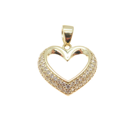 14K Yellow Gold Round-Cut C Z Heart Minimalist Multi-Charm Pendant