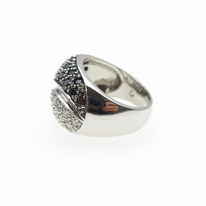 925 Sterling Silver Real Round-Cut Black Spinel & C Z Yin Yang Ring Size 6.25