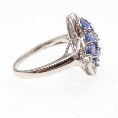 925 Sterling Silver Real Oval-Cut Tanzanite Round-Cut White Topaz Ring Size 8.25