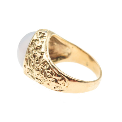 925 Sterling Silver Gold Plated Real Cabochon Chalcedony Nugget Ring Size 7
