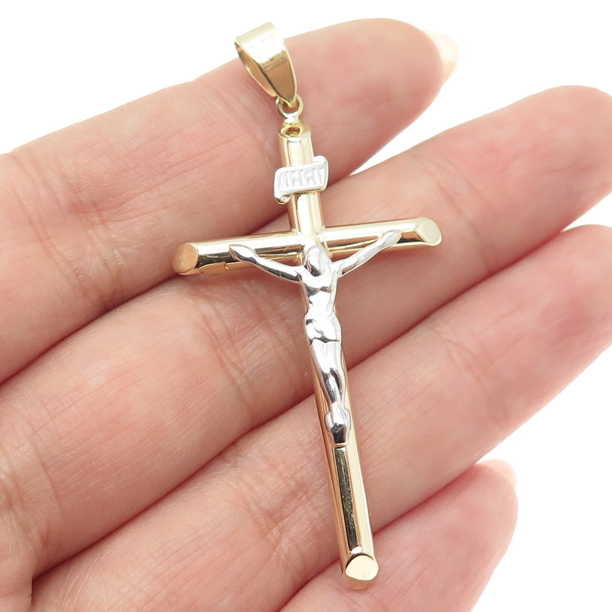 14K Yellow & White Gold Crucifix Cross Religious Charm Pendant