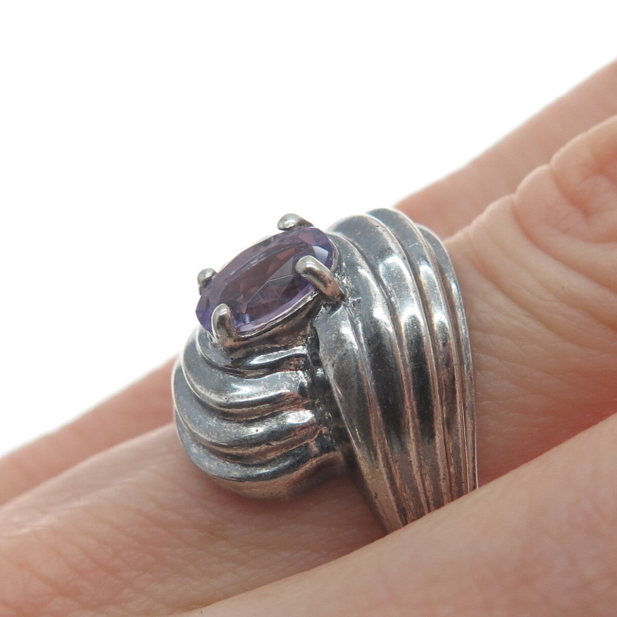 MONICA JAIN 925 Sterling Silver Vintage Real Amethyst Oxidized Ring Size 6.25