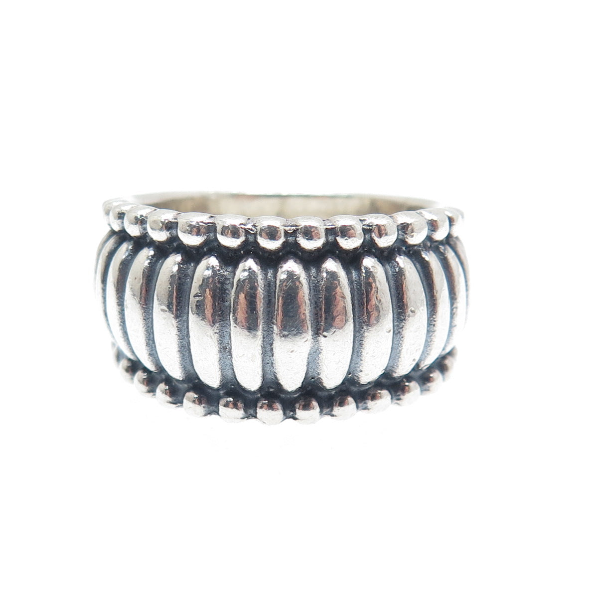925 Sterling Silver Vintage Modernist Shell Oxidized Ring Size 6.75