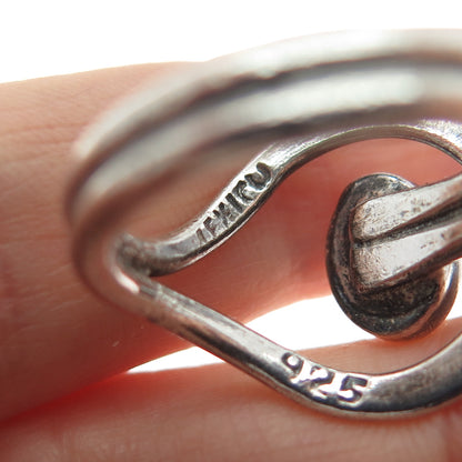 925 Sterling Silver Vintage Mexico Blue C Z Modernist Hook & Eye Ring Size 7.75