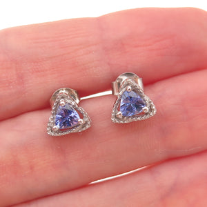 Chuck Clemency 925 Sterling Silver Real Triangle-Cut Tanzanite Stud Earrings