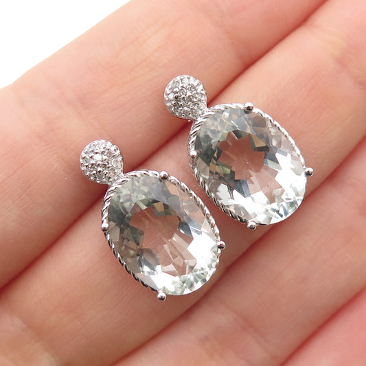 925 Sterling Silver Real Diamond Accent & Green Amethyst Dangle Earrings