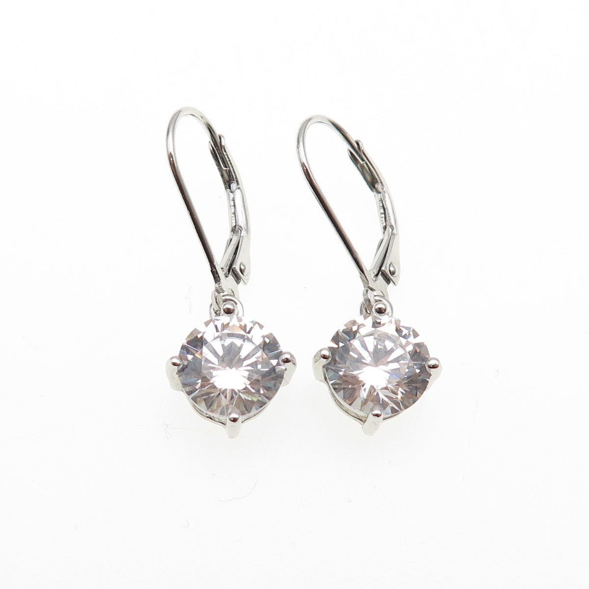 925 Sterling Silver Round-Cut C Z Dangle Earrings