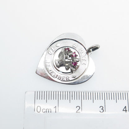 925 Sterling Silver Vintage Lab-Created Ruby "A Date To Remember" Heart Pendant