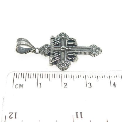 925 Sterling Silver Vintage What Would Jesus Do Cross Oxidized Pendant