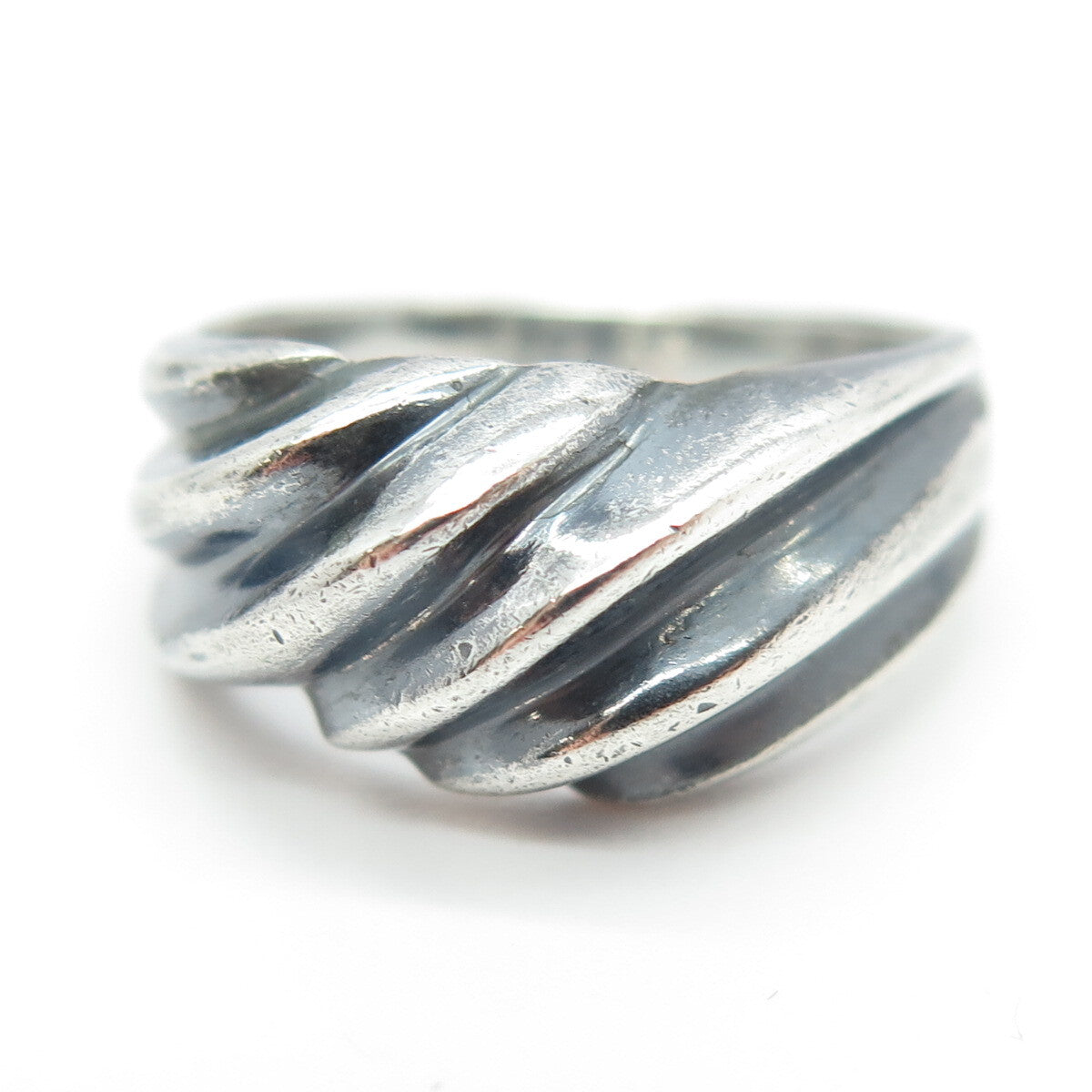 925 Sterling Silver Vintage Ribbed Ring Size 7