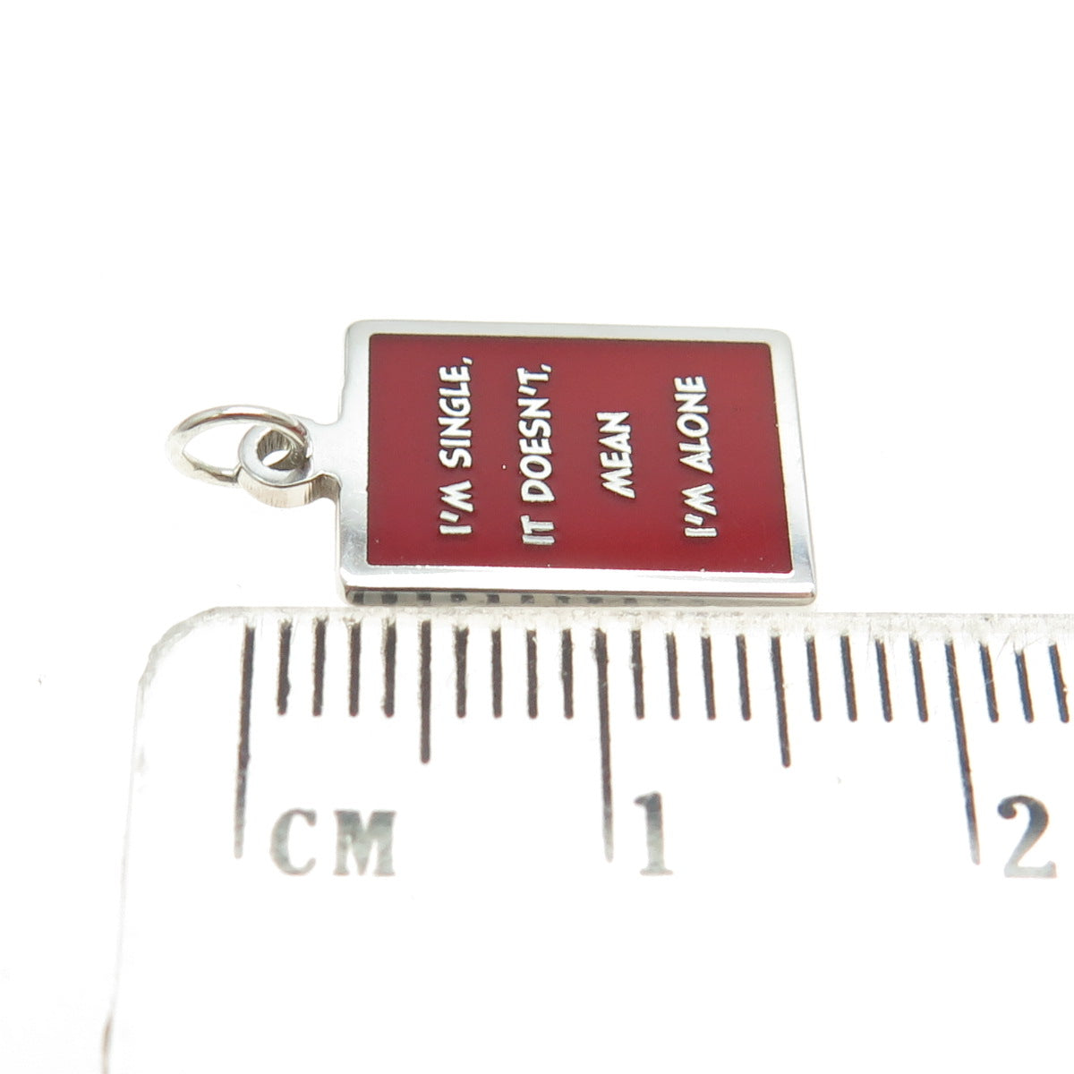 925 Sterling Silver Red Enamel "I'm Single Doesn't Mean I'm Alone" Charm Pendant