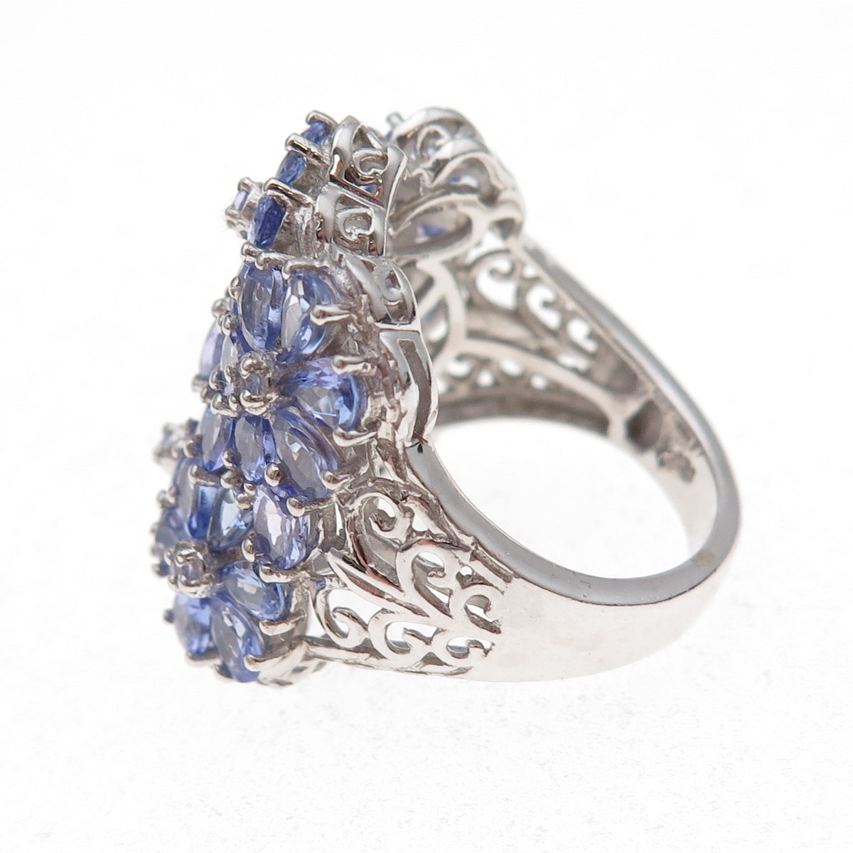 Chuck Clemency 925 Sterling Silver Real Tanzanite Floral Ring Size 8
