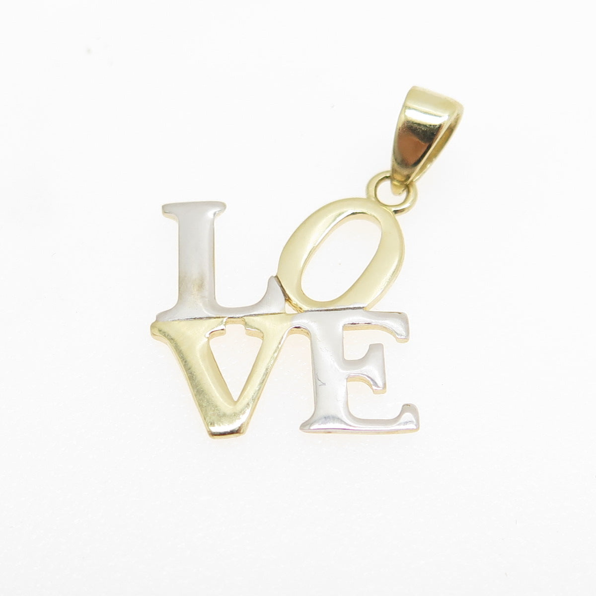 14K Yellow & White Gold "LOVE" Minimalist Charm Pendant