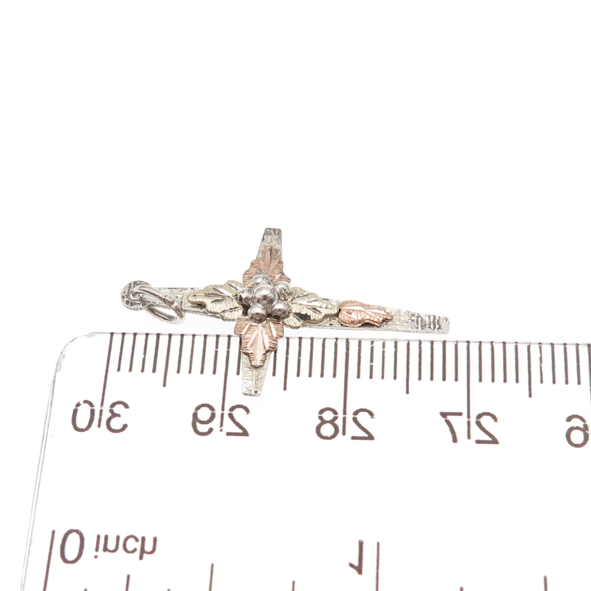 Landstorm 925 Sterling Silver 10K Gold Vintage Floral Cross Charm Pendant