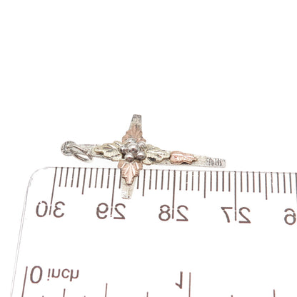 Landstorm 925 Sterling Silver 10K Gold Vintage Floral Cross Charm Pendant
