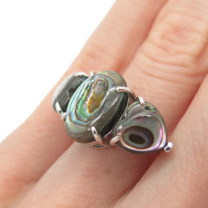 925 Sterling Silver Vintage Real Abalone Shell Modernist Ring Size 5.25