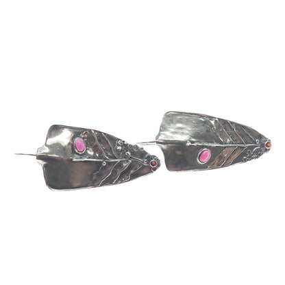 BARUCH K 925 Sterling Silver Vintage Real Tourmaline & Garnet Modernist Earrings