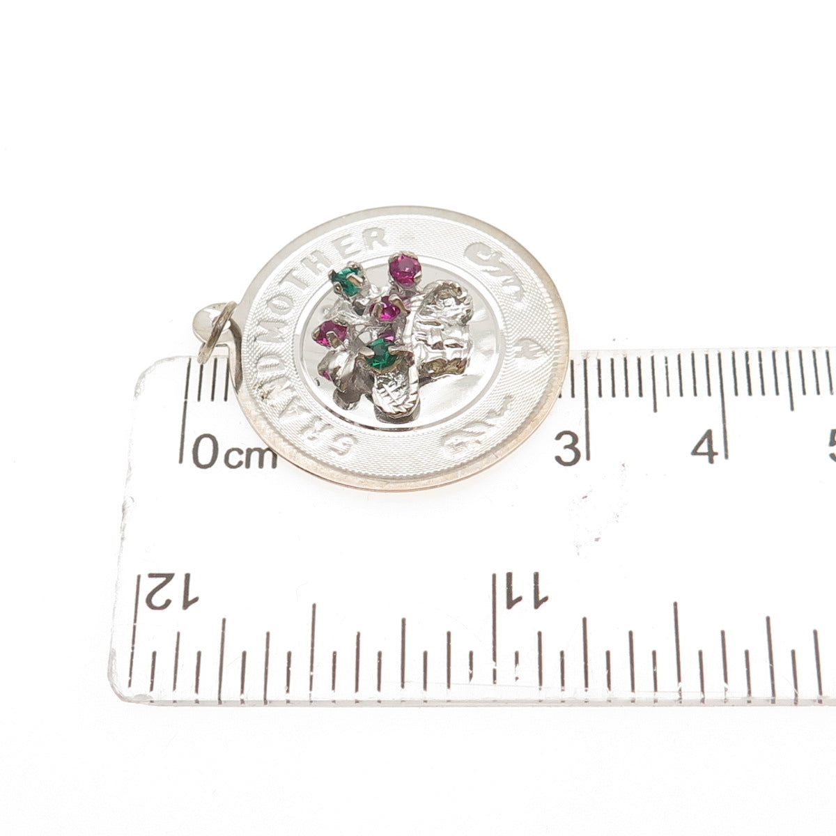 925 Sterling Silver Vintage Rhinestone Grand Mother Flower Charm Pendant