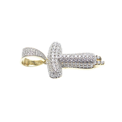 925 Sterling Silver Gold Plated Round-Cut Shaped C Z Letter T Sparkle Pendant
