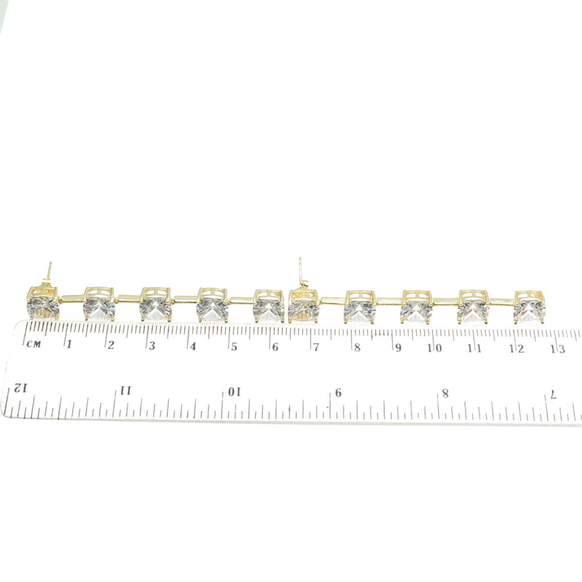 925 Sterling Silver Gold Plated Princess-Cut Shaped C Z Dangling Earrings
