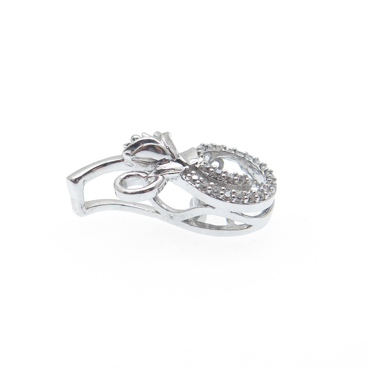 925 Sterling Silver Round-Cut C Z Rose Flower Minimalist Charm Slide Pendant