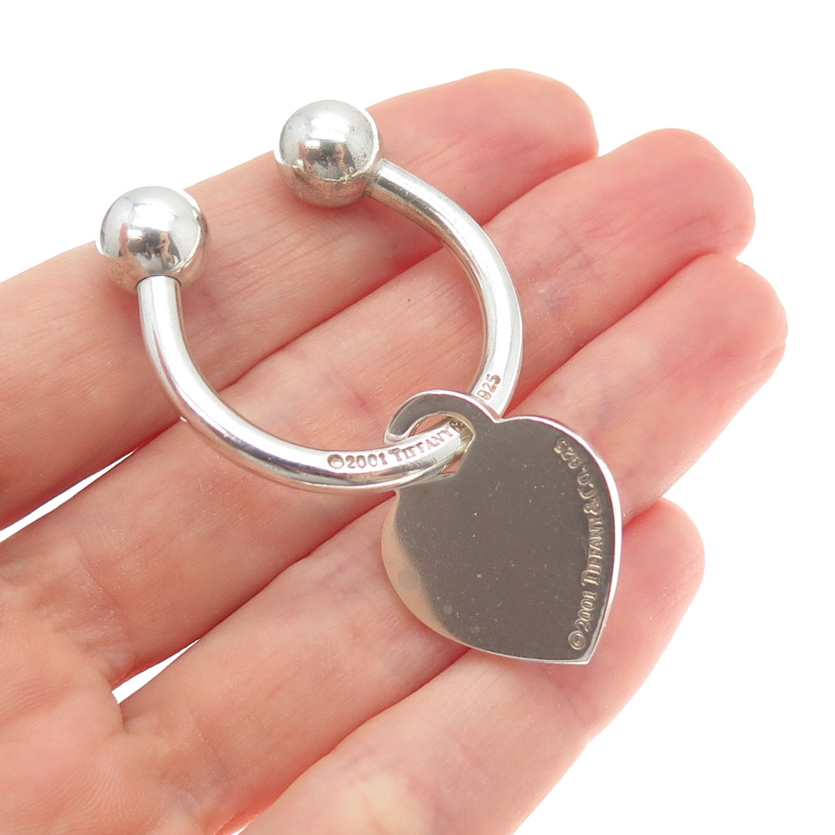 TIFFANY & CO. 925 Sterling Silver Vintage 2001 Heart Tag Screw Ball Key Ring