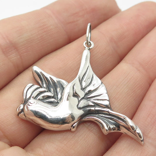 925 Sterling Silver Vintage Flying Parrot Bird Pendant